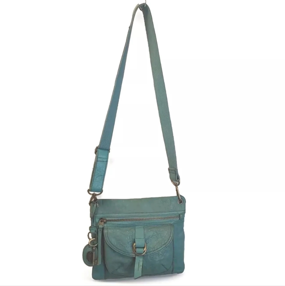 Fossil Sasha Turquoise Distressed Leather Purse Crossbody Bag Coastal Cowgirl - Picture 13 of 14